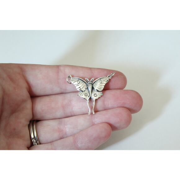 Sterling Silver Luna Moth Pendant Necklace, Silver Luna Moth Pendant - Picture 3 of 5